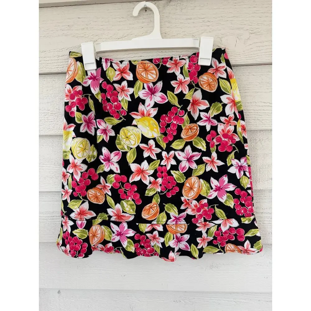 Briggs New York Fruit Floral Skirt Size 10 Lemon Cherry Print